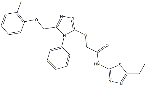 N-(5-ethyl-1,3,4-thiadiazol-2-yl)-2-({5-[(2-methylphenoxy)methyl]-4-phenyl-4H-1,2,4-triazol-3-yl}sulfanyl)acetamide 结构式
