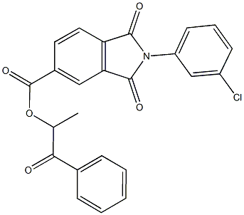 1-methyl-2-oxo-2-phenylethyl 2-(3-chlorophenyl)-1,3-dioxo-5-isoindolinecarboxylate Struktur