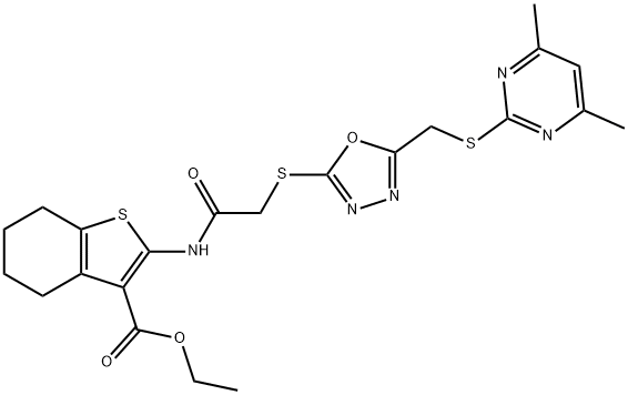 ethyl 2-({[(5-{[(4,6-dimethyl-2-pyrimidinyl)sulfanyl]methyl}-1,3,4-oxadiazol-2-yl)sulfanyl]acetyl}amino)-4,5,6,7-tetrahydro-1-benzothiophene-3-carboxylate|