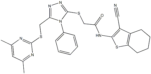 335398-07-7 N-(3-cyano-4,5,6,7-tetrahydro-1-benzothien-2-yl)-2-[(5-{[(4,6-dimethyl-2-pyrimidinyl)sulfanyl]methyl}-4-phenyl-4H-1,2,4-triazol-3-yl)sulfanyl]acetamide