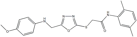 N-(2,5-dimethylphenyl)-2-{[5-({[4-(methyloxy)phenyl]amino}methyl)-1,3,4-oxadiazol-2-yl]sulfanyl}acetamide 化学構造式