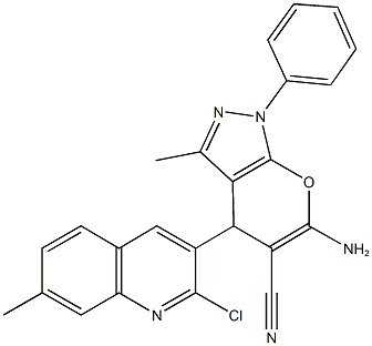 6-amino-4-(2-chloro-7-methyl-3-quinolinyl)-3-methyl-1-phenyl-1,4-dihydropyrano[2,3-c]pyrazole-5-carbonitrile,335398-85-1,结构式