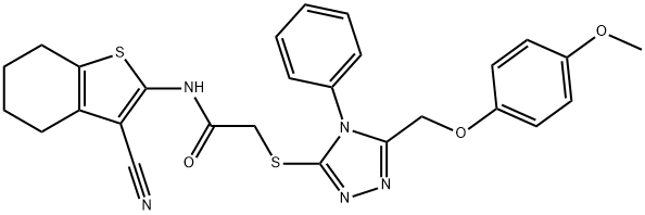 N-(3-cyano-4,5,6,7-tetrahydro-1-benzothien-2-yl)-2-({5-[(4-methoxyphenoxy)methyl]-4-phenyl-4H-1,2,4-triazol-3-yl}sulfanyl)acetamide Struktur