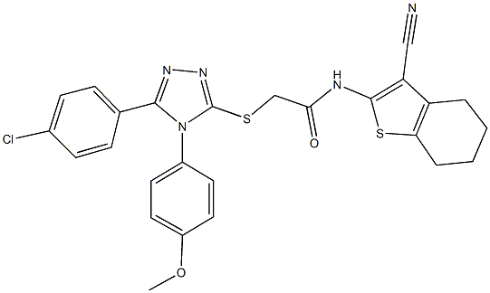 2-{[5-(4-chlorophenyl)-4-(4-methoxyphenyl)-4H-1,2,4-triazol-3-yl]sulfanyl}-N-(3-cyano-4,5,6,7-tetrahydro-1-benzothien-2-yl)acetamide 结构式