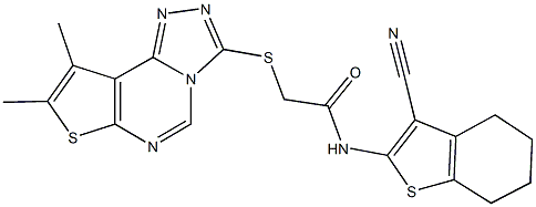 N-(3-cyano-4,5,6,7-tetrahydro-1-benzothien-2-yl)-2-[(8,9-dimethylthieno[3,2-e][1,2,4]triazolo[4,3-c]pyrimidin-3-yl)sulfanyl]acetamide Struktur