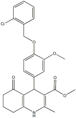 methyl 4-{4-[(2-chlorobenzyl)oxy]-3-methoxyphenyl}-2-methyl-5-oxo-1,4,5,6,7,8-hexahydro-3-quinolinecarboxylate Struktur