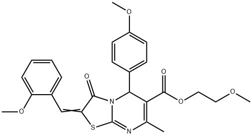 2-methoxyethyl 2-(2-methoxybenzylidene)-5-(4-methoxyphenyl)-7-methyl-3-oxo-2,3-dihydro-5H-[1,3]thiazolo[3,2-a]pyrimidine-6-carboxylate,335418-31-0,结构式