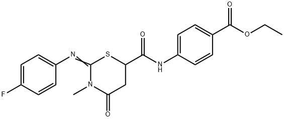 ethyl 4-[({2-[(4-fluorophenyl)imino]-3-methyl-4-oxo-1,3-thiazinan-6-yl}carbonyl)amino]benzoate Struktur