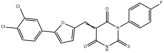 5-{[5-(3,4-dichlorophenyl)-2-furyl]methylene}-1-(4-fluorophenyl)-2-thioxodihydro-4,6(1H,5H)-pyrimidinedione 化学構造式