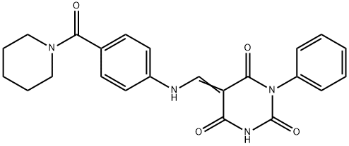 1-phenyl-5-{[4-(1-piperidinylcarbonyl)anilino]methylene}-2,4,6(1H,3H,5H)-pyrimidinetrione Structure