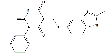 5-{[(2-methyl-1H-benzimidazol-5-yl)amino]methylene}-1-(3-methylphenyl)-2,4,6(1H,3H,5H)-pyrimidinetrione 化学構造式