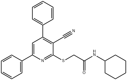 2-[(3-cyano-4,6-diphenyl-2-pyridinyl)sulfanyl]-N-cyclohexylacetamide 化学構造式