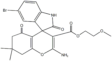2-methoxyethyl 2-amino-5'-bromo-7,7-dimethyl-2',5-dioxo-1',3',5,6,7,8-hexahydrospiro[4H-chromene-4,3'-(2'H)-indole]-3-carboxylate Struktur