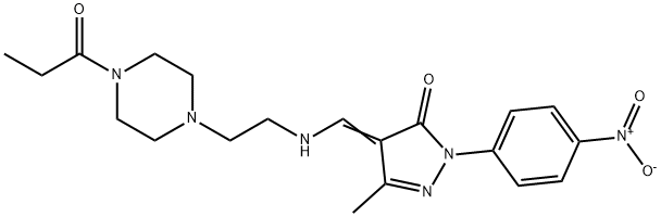 2-{4-nitrophenyl}-5-methyl-4-({[2-(4-propionyl-1-piperazinyl)ethyl]amino}methylene)-2,4-dihydro-3H-pyrazol-3-one 结构式