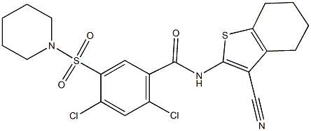 2,4-dichloro-N-(3-cyano-4,5,6,7-tetrahydro-1-benzothien-2-yl)-5-(1-piperidinylsulfonyl)benzamide Struktur