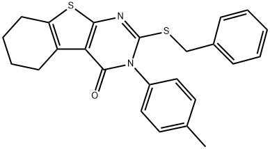 2-(benzylsulfanyl)-3-(4-methylphenyl)-5,6,7,8-tetrahydro[1]benzothieno[2,3-d]pyrimidin-4(3H)-one,337350-15-9,结构式