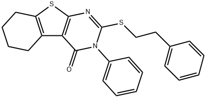 3-phenyl-2-[(2-phenylethyl)sulfanyl]-5,6,7,8-tetrahydro[1]benzothieno[2,3-d]pyrimidin-4(3H)-one 化学構造式