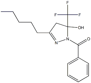 3-pentyl-1-(phenylcarbonyl)-5-(trifluoromethyl)-4,5-dihydro-1H-pyrazol-5-ol 化学構造式