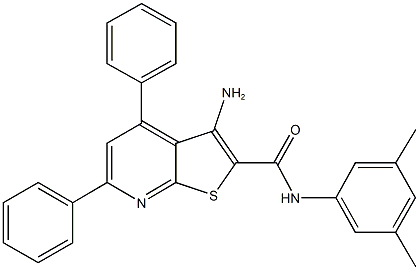 3-amino-N-(3,5-dimethylphenyl)-4,6-diphenylthieno[2,3-b]pyridine-2-carboxamide 结构式