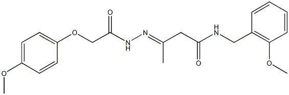 N-(2-methoxybenzyl)-3-{[(4-methoxyphenoxy)acetyl]hydrazono}butanamide Struktur