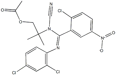 2-[{{2-chloro-5-nitrophenyl}[(2,4-dichlorophenyl)imino]methyl}(cyano)amino]-2-methylpropyl acetate Structure