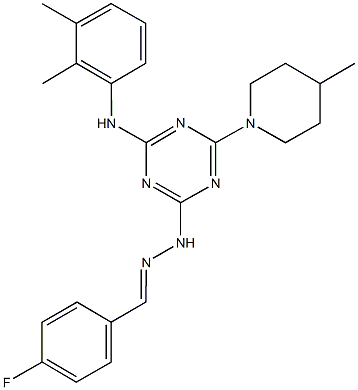 4-fluorobenzaldehyde [4-(2,3-dimethylanilino)-6-(4-methyl-1-piperidinyl)-1,3,5-triazin-2-yl]hydrazone|