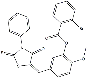 2-methoxy-5-[(4-oxo-3-phenyl-2-thioxo-1,3-thiazolidin-5-ylidene)methyl]phenyl 2-bromobenzoate Struktur