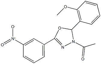 3-acetyl-5-{3-nitrophenyl}-2-[2-(methyloxy)phenyl]-2,3-dihydro-1,3,4-oxadiazole Struktur