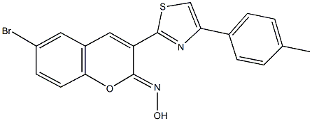 6-bromo-3-[4-(4-methylphenyl)-1,3-thiazol-2-yl]-2H-chromen-2-one oxime 化学構造式