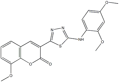 3-(5-{[2,4-bis(methyloxy)phenyl]amino}-1,3,4-thiadiazol-2-yl)-8-(methyloxy)-2H-chromen-2-one 结构式