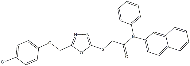 2-({5-[(4-chlorophenoxy)methyl]-1,3,4-oxadiazol-2-yl}sulfanyl)-N-(2-naphthyl)-N-phenylacetamide 化学構造式