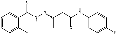 N-(4-fluorophenyl)-3-[(2-methylbenzoyl)hydrazono]butanamide|