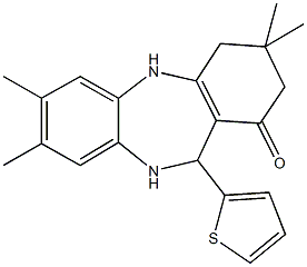 3,3,7,8-tetramethyl-11-thien-2-yl-2,3,4,5,10,11-hexahydro-1H-dibenzo[b,e][1,4]diazepin-1-one 化学構造式