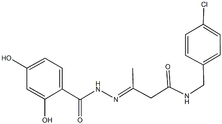 N-(4-chlorobenzyl)-3-[(2,4-dihydroxybenzoyl)hydrazono]butanamide 化学構造式