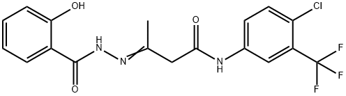 N-[4-chloro-3-(trifluoromethyl)phenyl]-3-[(2-hydroxybenzoyl)hydrazono]butanamide Structure