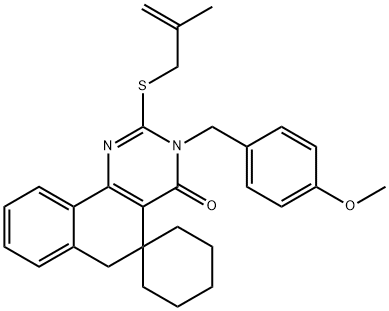 3-(4-methoxybenzyl)-2-[(2-methyl-2-propenyl)sulfanyl]-5,6-dihydrospiro(benzo[h]quinazoline-5,1'-cyclohexane)-4(3H)-one,337495-52-0,结构式