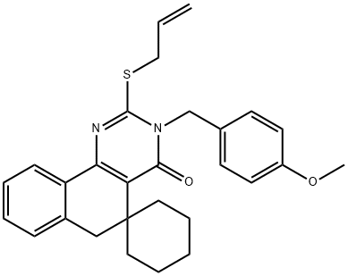 2-(allylsulfanyl)-3-(4-methoxybenzyl)-5,6-dihydrospiro(benzo[h]quinazoline-5,1'-cyclohexane)-4(3H)-one 化学構造式
