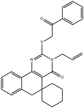 3-allyl-2-[(2-oxo-2-phenylethyl)sulfanyl]-5,6-dihydrospiro(benzo[h]quinazoline-5,1'-cyclohexane)-4(3H)-one 化学構造式