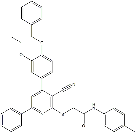 2-({4-[4-(benzyloxy)-3-ethoxyphenyl]-3-cyano-6-phenyl-2-pyridinyl}sulfanyl)-N-(4-methylphenyl)acetamide Structure