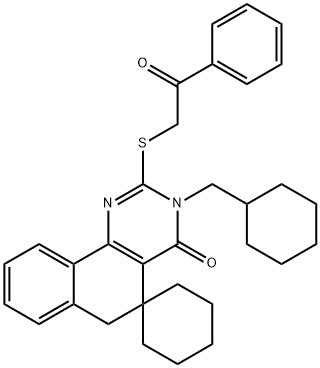 3-(cyclohexylmethyl)-2-[(2-oxo-2-phenylethyl)sulfanyl]-5,6-dihydrospiro(benzo[h]quinazoline-5,1'-cyclohexane)-4(3H)-one Struktur