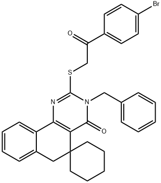 3-benzyl-2-{[2-(4-bromophenyl)-2-oxoethyl]sulfanyl}-5,6-dihydrospiro(benzo[h]quinazoline-5,1'-cyclohexane)-4(3H)-one Structure