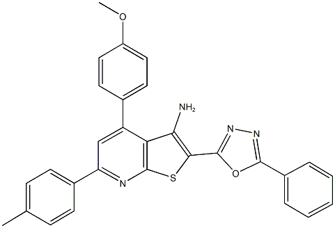 4-(4-methoxyphenyl)-6-(4-methylphenyl)-2-(5-phenyl-1,3,4-oxadiazol-2-yl)thieno[2,3-b]pyridin-3-ylamine,337497-83-3,结构式