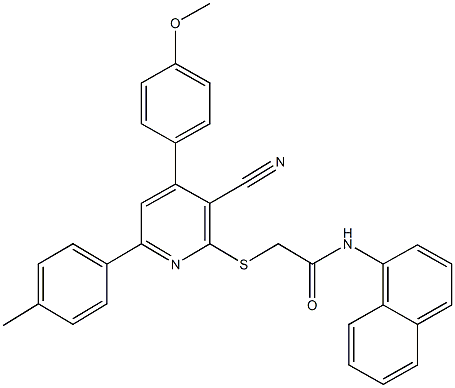 2-{[3-cyano-4-(4-methoxyphenyl)-6-(4-methylphenyl)-2-pyridinyl]sulfanyl}-N-(1-naphthyl)acetamide 结构式