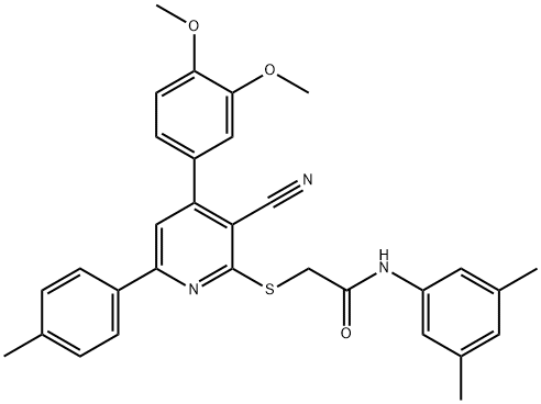 2-{[3-cyano-4-(3,4-dimethoxyphenyl)-6-(4-methylphenyl)-2-pyridinyl]sulfanyl}-N-(3,5-dimethylphenyl)acetamide,337497-89-9,结构式