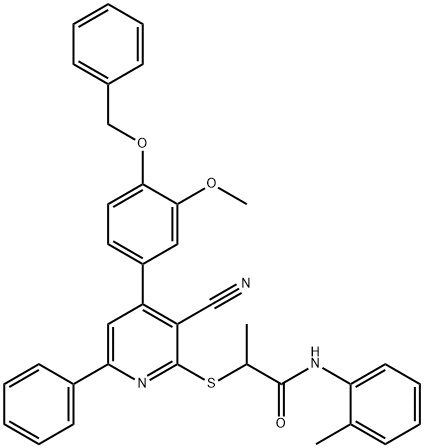 2-({4-[4-(benzyloxy)-3-methoxyphenyl]-3-cyano-6-phenyl-2-pyridinyl}sulfanyl)-N-(2-methylphenyl)propanamide 结构式