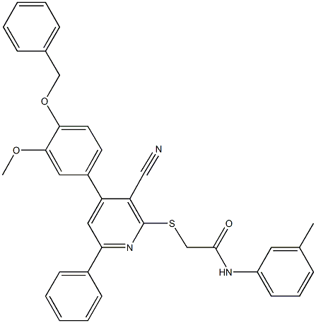 2-({4-[4-(benzyloxy)-3-methoxyphenyl]-3-cyano-6-phenyl-2-pyridinyl}sulfanyl)-N-(3-methylphenyl)acetamide Structure