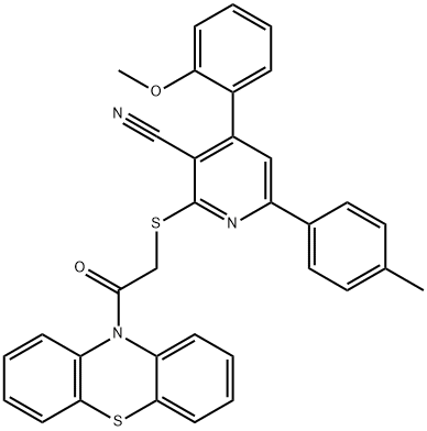 4-(2-methoxyphenyl)-6-(4-methylphenyl)-2-{[2-oxo-2-(10H-phenothiazin-10-yl)ethyl]sulfanyl}nicotinonitrile Structure
