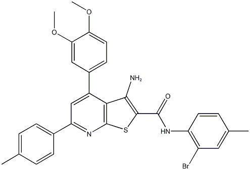 3-amino-N-(2-bromo-4-methylphenyl)-4-(3,4-dimethoxyphenyl)-6-(4-methylphenyl)thieno[2,3-b]pyridine-2-carboxamide 化学構造式