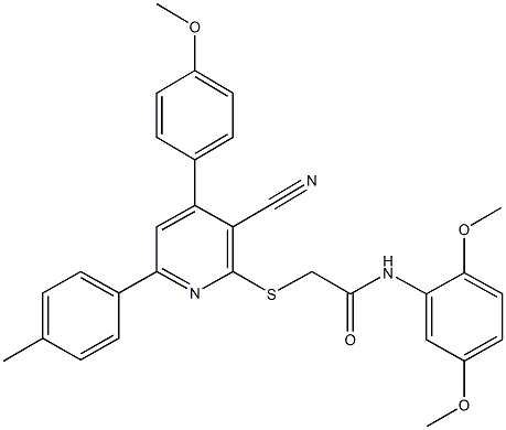 2-{[3-cyano-4-(4-methoxyphenyl)-6-(4-methylphenyl)-2-pyridinyl]sulfanyl}-N-(2,5-dimethoxyphenyl)acetamide|