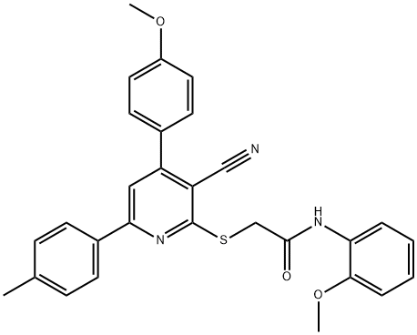 2-{[3-cyano-4-(4-methoxyphenyl)-6-(4-methylphenyl)-2-pyridinyl]sulfanyl}-N-(2-methoxyphenyl)acetamide|